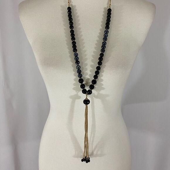NWOT Vera Bradley Black Beaded Tassel Necklace - Picture 1 of 5
